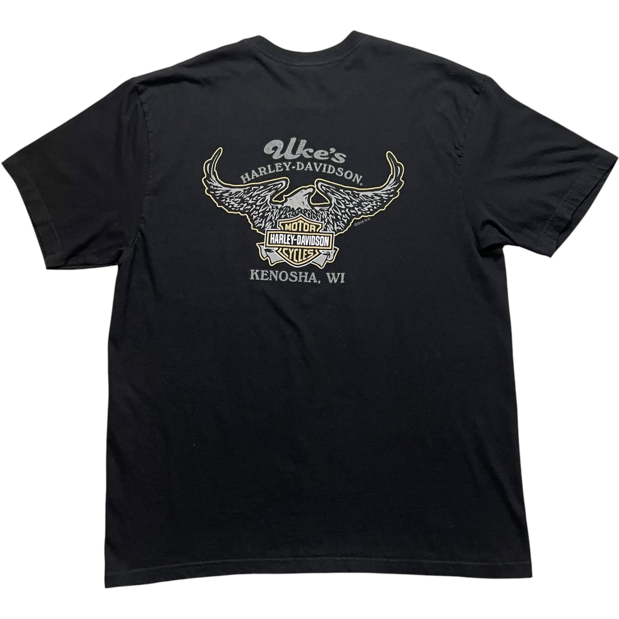 《XL》 Harley-Davidson ハーレーダビッドソン Tシャツ 3Dプリント イーグル ブラック USA製 no.10250