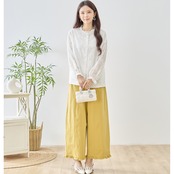 amie studio 刺繍フリルスタンドカラーパフスリーブブラウス【M~L】オフホワイト