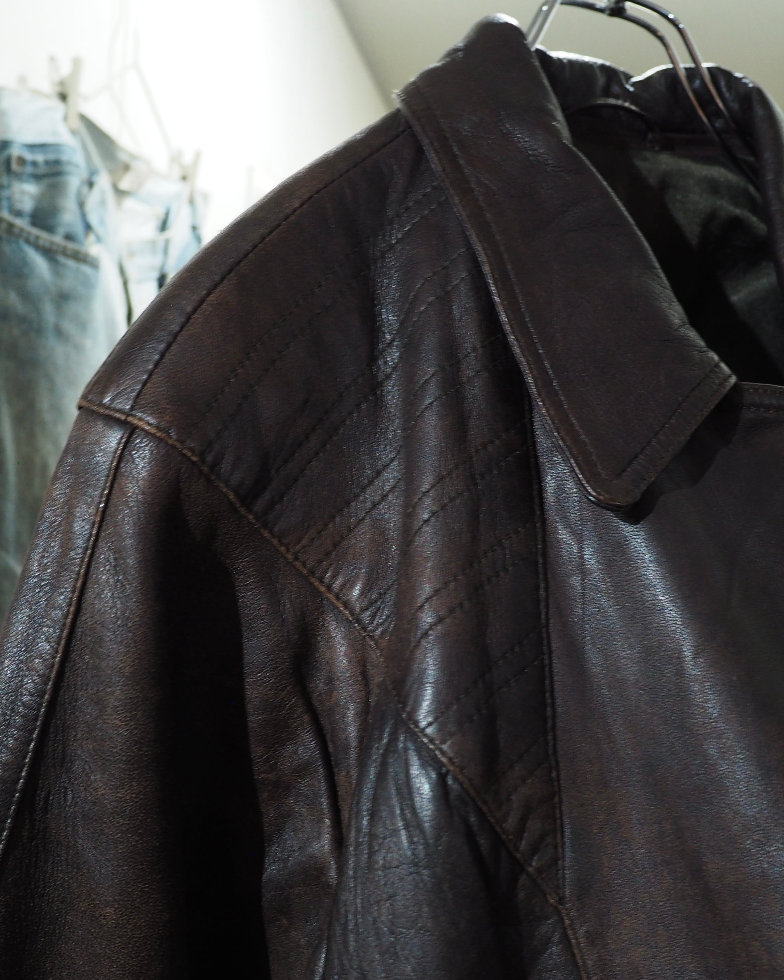1990s " 変形 " Diagonal Zipper Design Vintage Lamb Leather Jacket