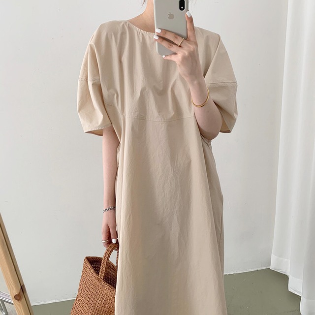 【ワンピース】 ワンピース レディース 春 夏 おしゃれ 20代 30代 40代 無地 ロングワンピース 春夏 半袖 五分袖 ロング aライン フレア 韓国 ワンピース ドレス ワンピース 大人 可愛い きれいめ グリーン 緑 ブラック 黒 アプリコット フリーサイズ