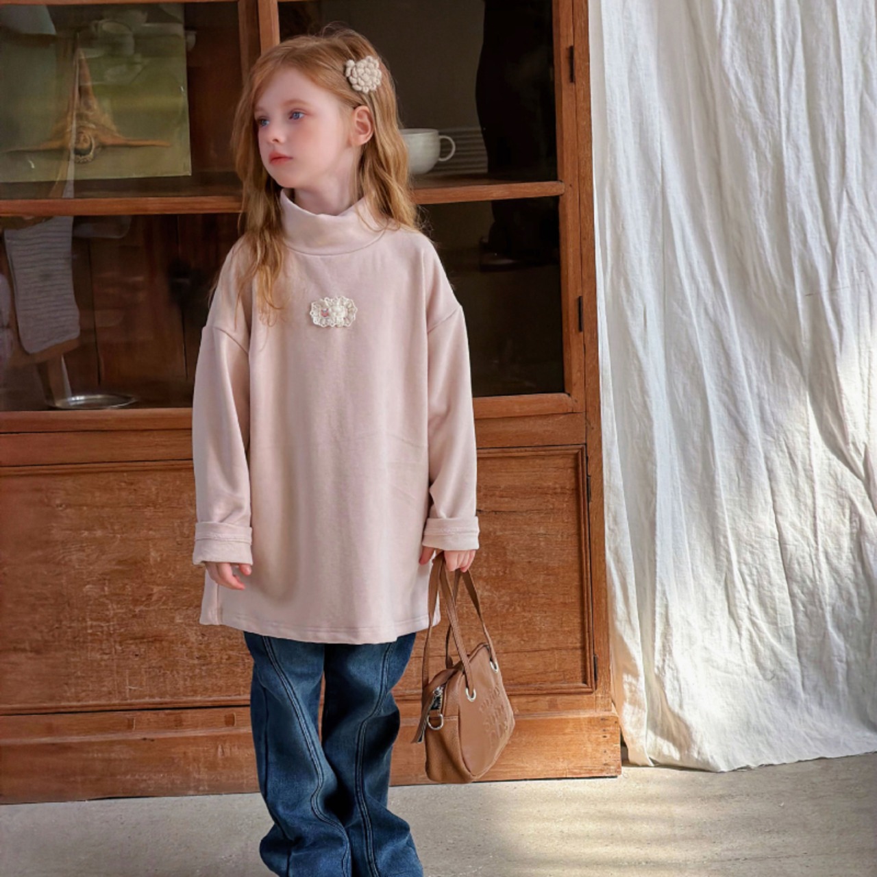 冬布パッチデザインロングＴシャツ