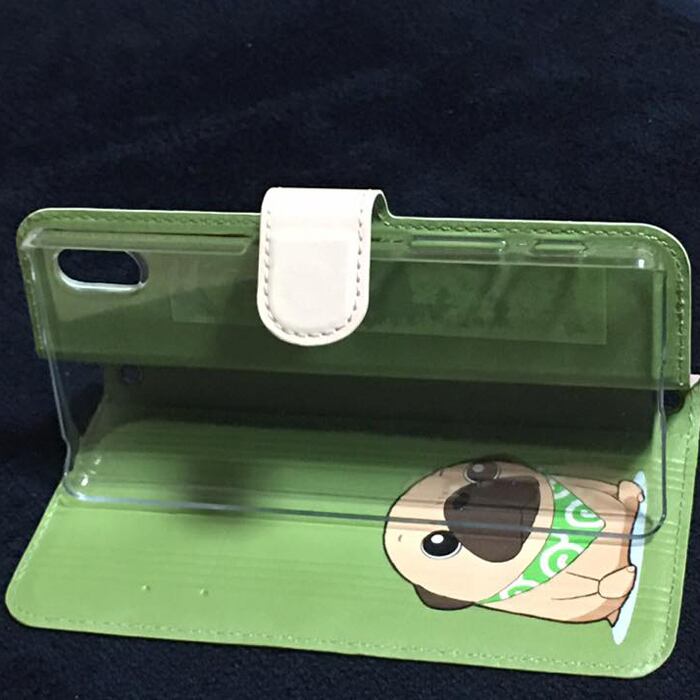 スタンド付き 両面印刷 手帳型 iphoneケース Hiphopパグ（フォーン）