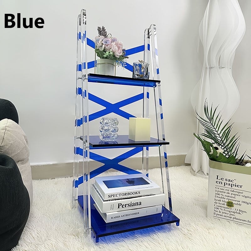 オープン ラック 3段 折りたたみ式 ステップラダー型 アクリル製