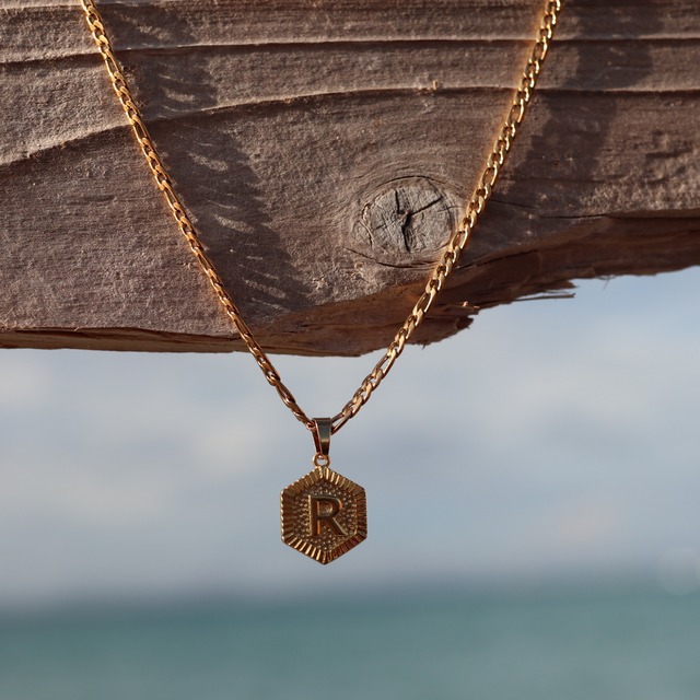 initial necklace gold Hexagon