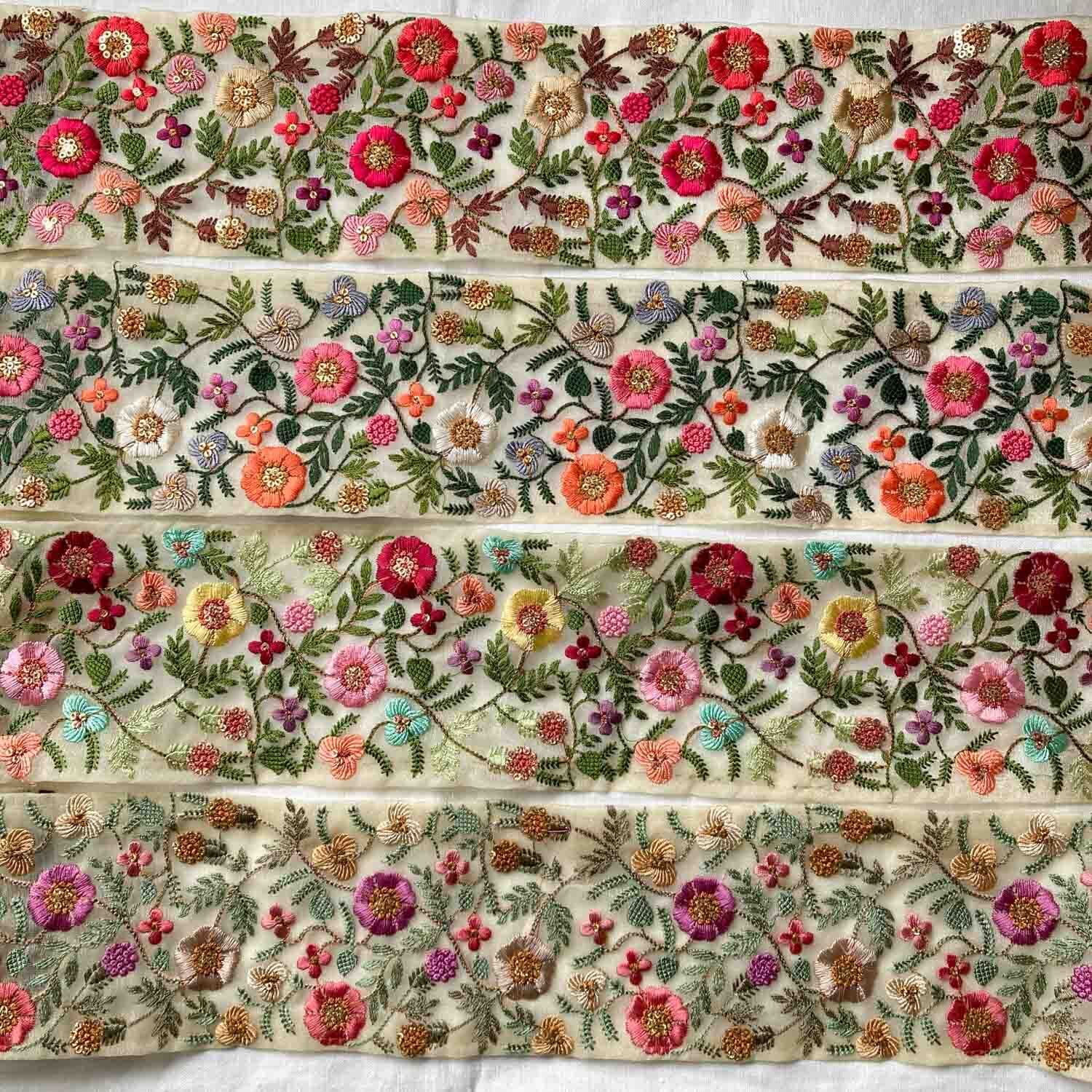 新色追加〉生成色オーガンジー幅広カラフルお花刺繍リボン（50cm