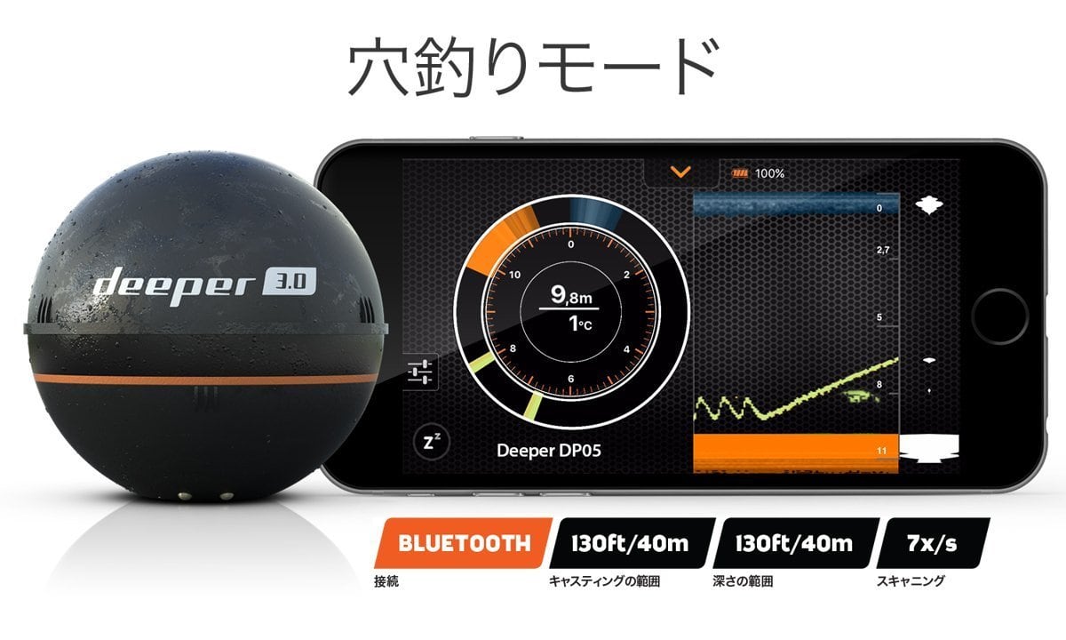 Deeper 3.0 ワイヤレススマート魚群探知機(Bluetooth) Wireless ...