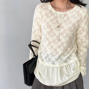 lace panel peplum top　J00471