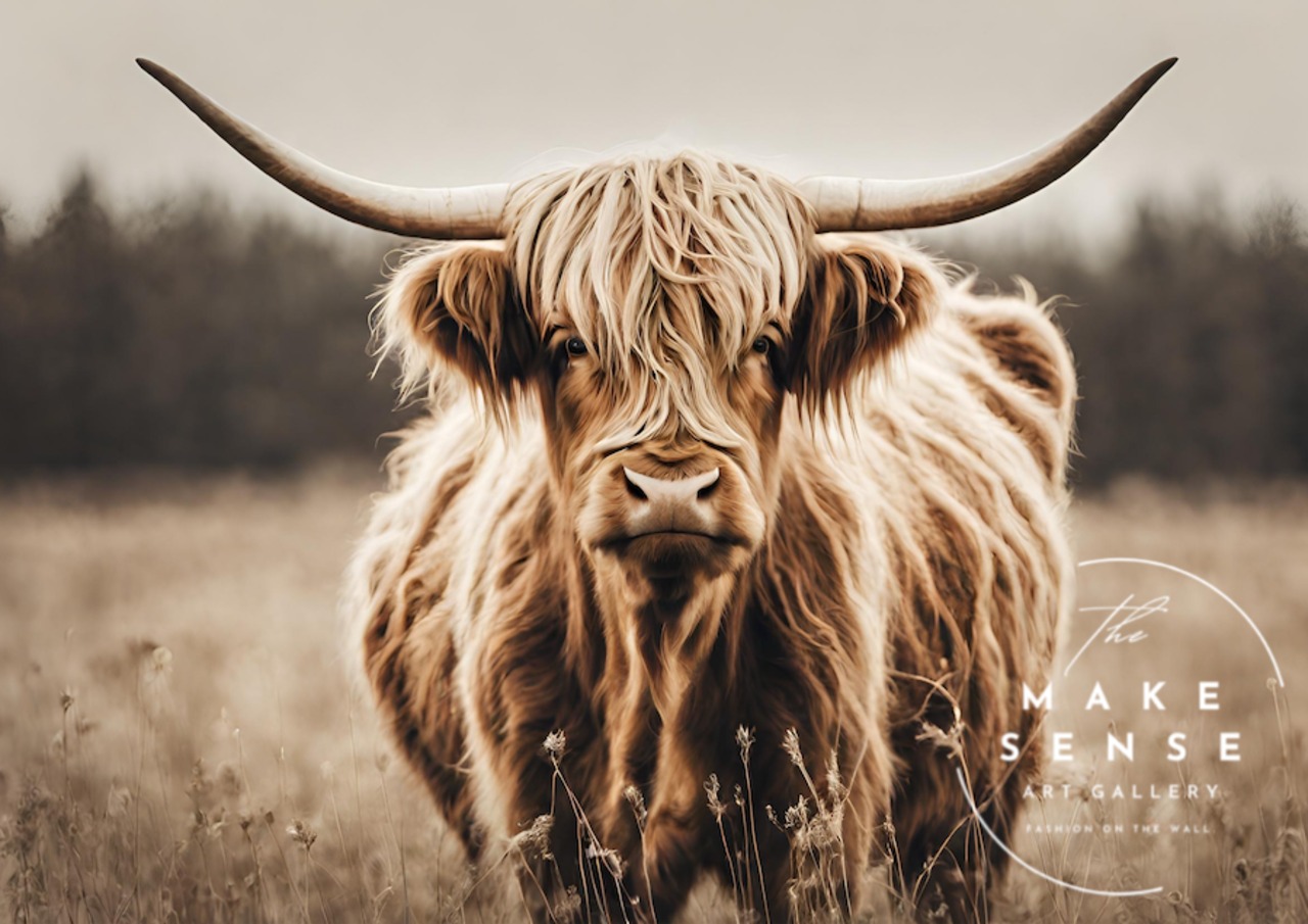 Highland cow｜北欧ナチュラルに合うハイランドカウのアニマルアートポスター｜ふわふわ毛並みが可愛い癒しの一枚｜A2ポスター