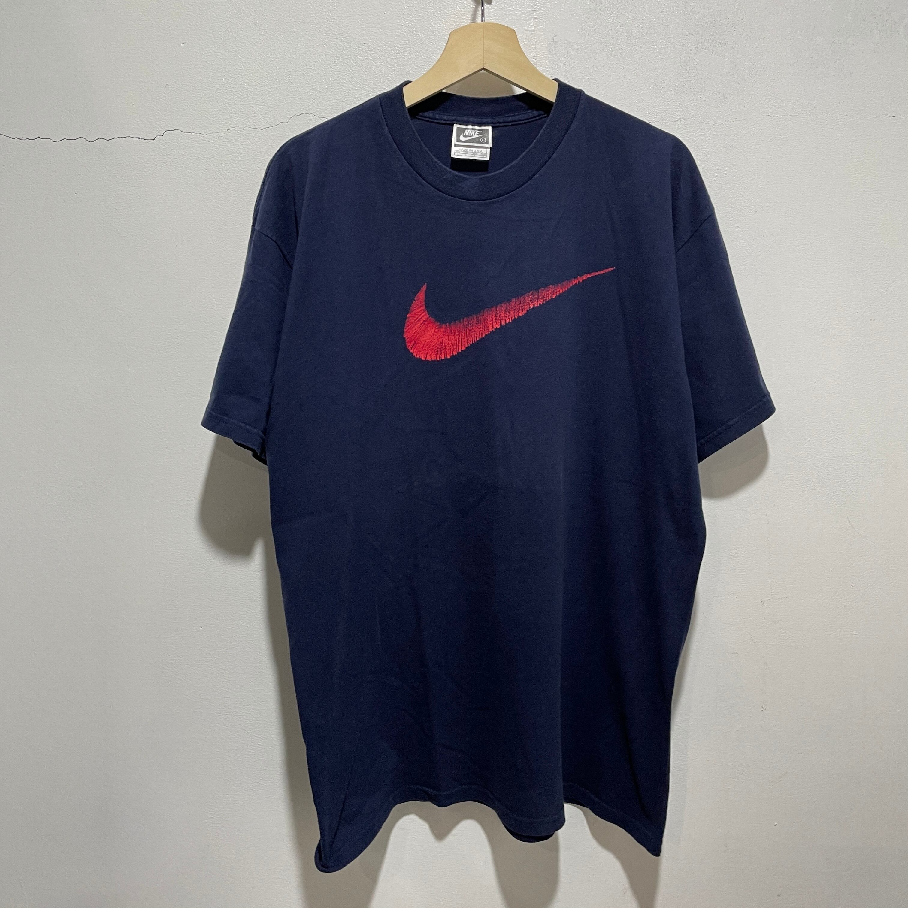 『送料無料』　90’s NIKE ビッグロゴTシャツ　USA製　激レア黒タグ　L ネイビー | 古着屋 Uan powered by BASE