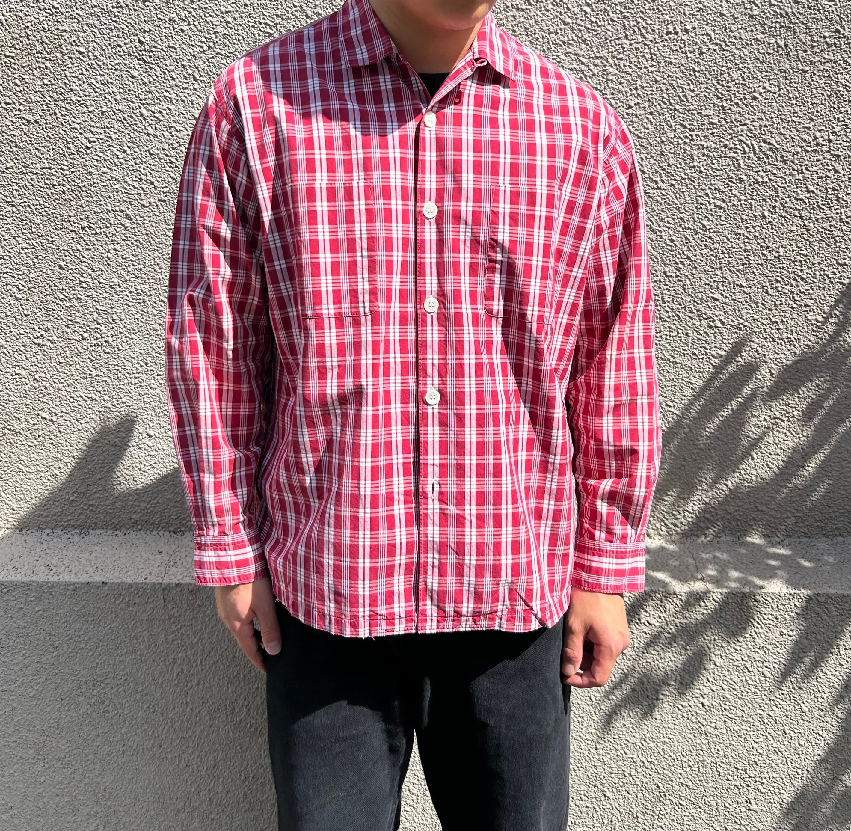 GARÇONS HOMME” Check cotton design L/S open collar shirt | Kissmet