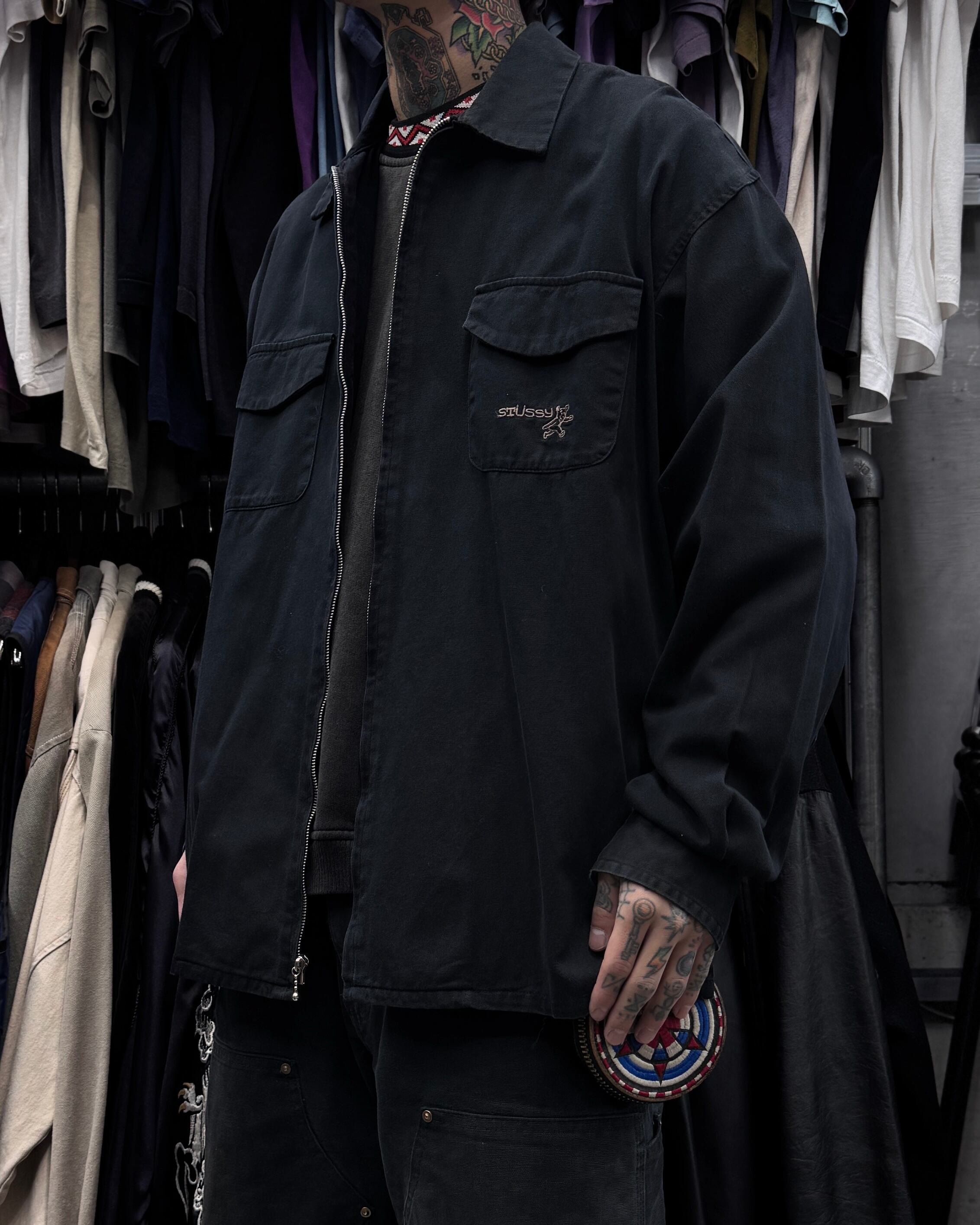 80s 90s old stussy 白タグ ウール コート シャツ ジャケット Special!!】90's old stussy “stussy Bear” Cotton Jacket “白タグ