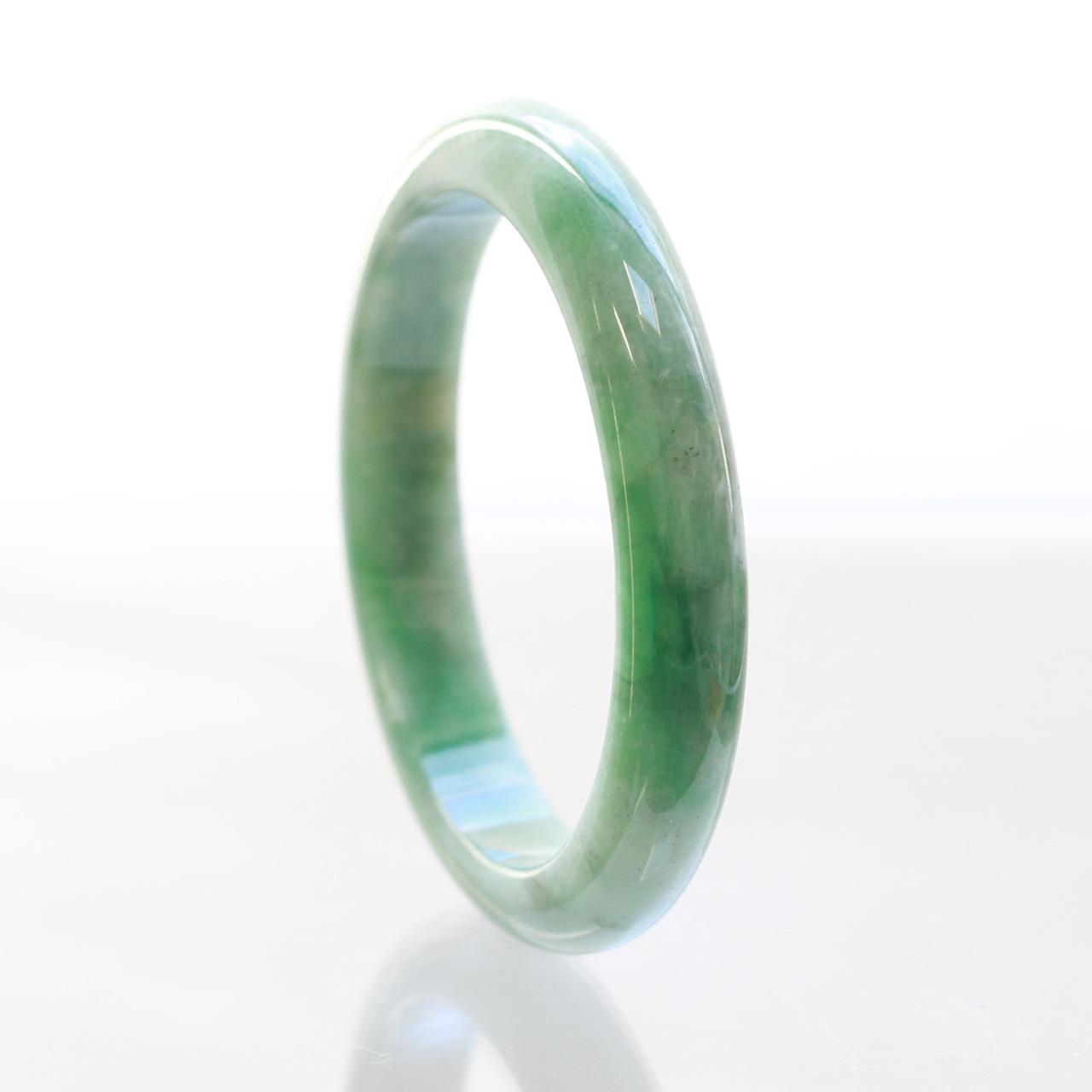 【内径 約59mm】重厚感ある翡翠のバングル komaru/ green A貨翡翠 jd_bg1219