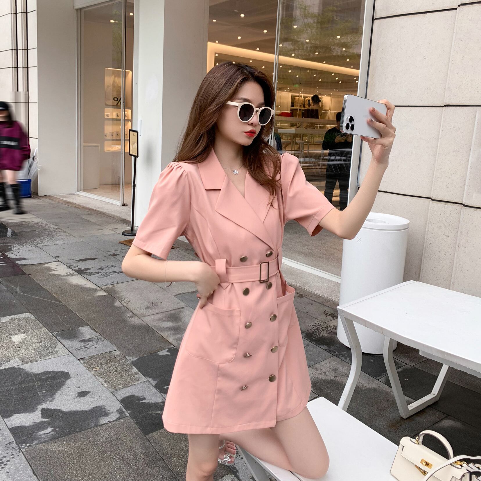 サマードレス ウェストAラインスカート ピンク 大人ガーリー スウィート キュート カジュアル 夏物 6Du_Shop_Women96439519375