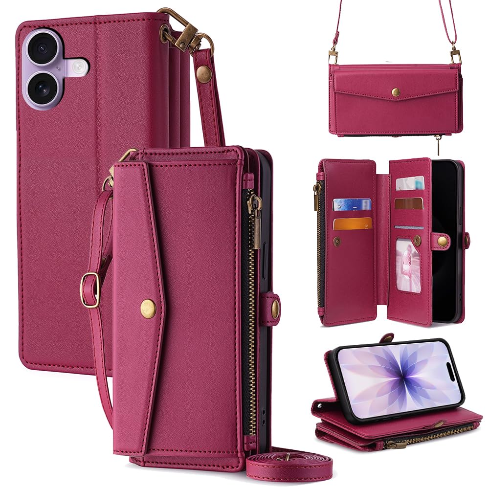 Cacheluna 手帳型ケース ショルダーケース for iphone 手帳型 ショルダーケース レザー for iPhone 17 斜め掛けと手持ちー スマートフォンケース 財布型 対応 アイフォン 肌触り良い 便利