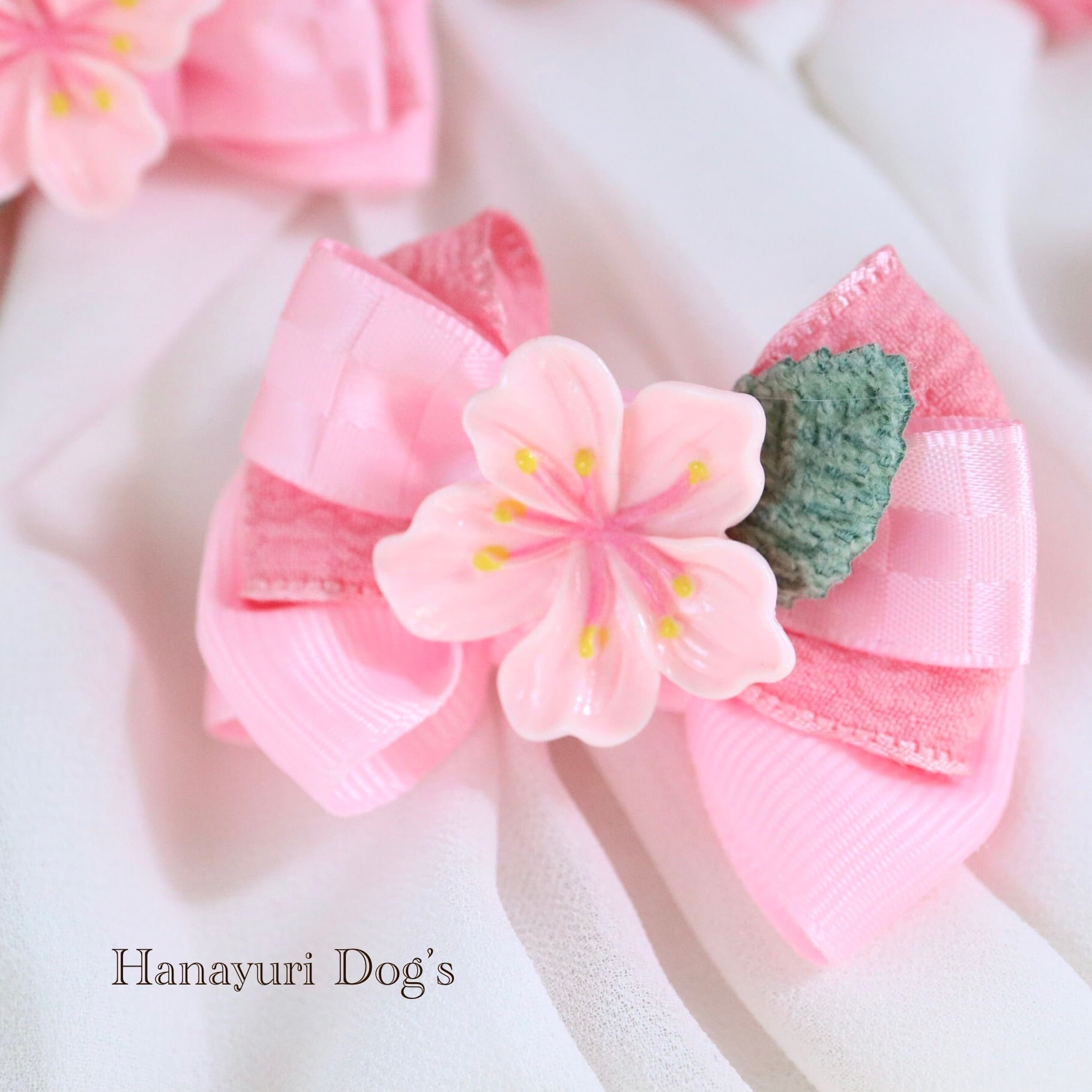 さくら 梅 桜 緑の葉っぱ ひな祭り 卒業式 入学式 お花見 犬リボン
