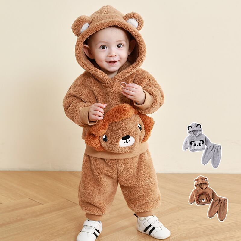 赤ちゃんの綿のスーツの秋と冬のプラスベルベットのツーピースの1歳の赤ちゃんの冬の衣類のサンゴのベルベットの子供たち Duduベイビー31466178272