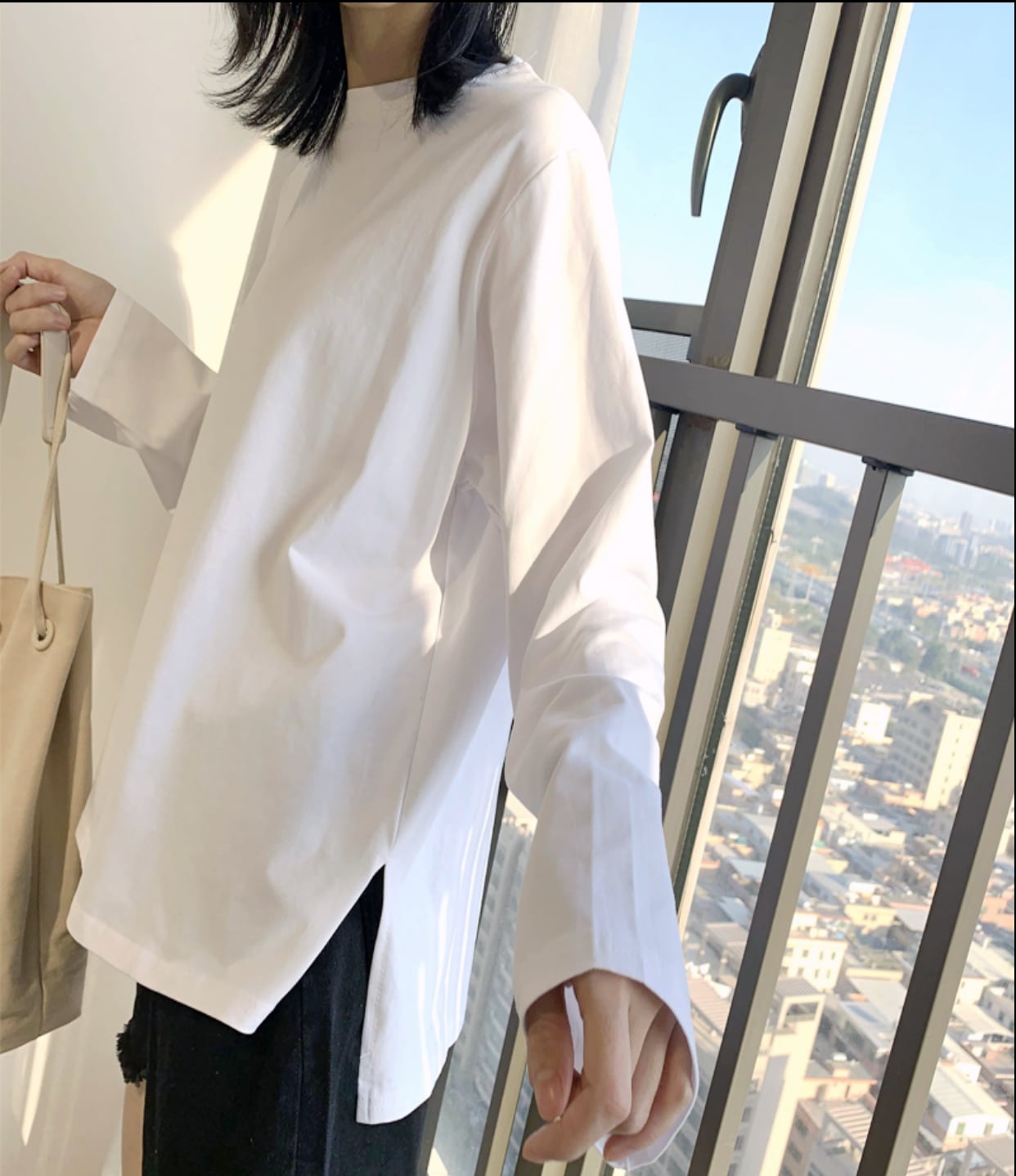 【新品】韓国ファッション　2021年春夏新作　リボン付き長袖シャツ　フリル　体型