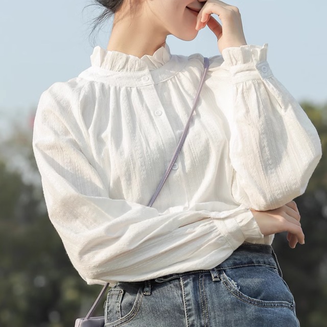 レディース トップス シャツ ブラウス 前開き 長袖 スタンドカラー プリーツ ボタン 薄手 かわいい 大人可愛い きれいめ シンプル カジュアル 上品 おしゃれ かっこいい レトロ アジアン こなれ感 ラフ ガーリー ルーズ 個性的 クール モード系 エレガント モダン 主役級 存在感 とろみ感 抜け感 ラブリー キュート 都会的 ベーシック アクティブ ロマンティック ナチュラル 春 秋 デート お出かけ レストラン 休日 ショッピング お花見 カフェ コーデ 普段使い モテ 清楚 ゆる ホワイト