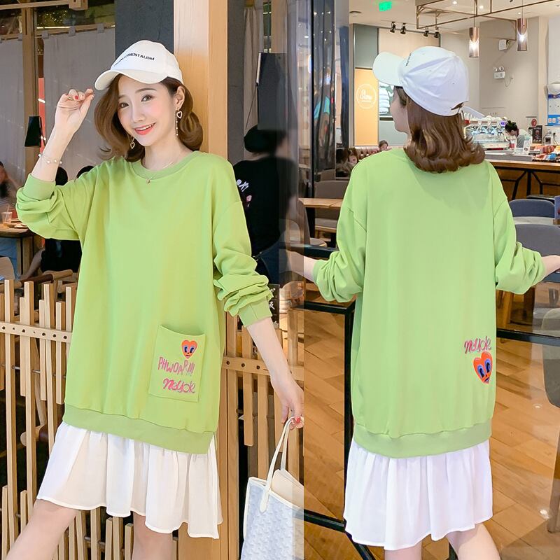 【新作】【送料無料】 新しいファッション刺繍ポケットルーズラージサイズミドルレングスマタニティドレスのマタニティドレス2019秋バージョン-アリババ レッド 大きめサイズ オータム 秋物 expec287556030222