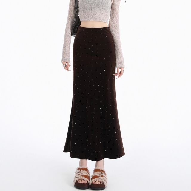 Velvet rhinestone mermaid skirt　B3434