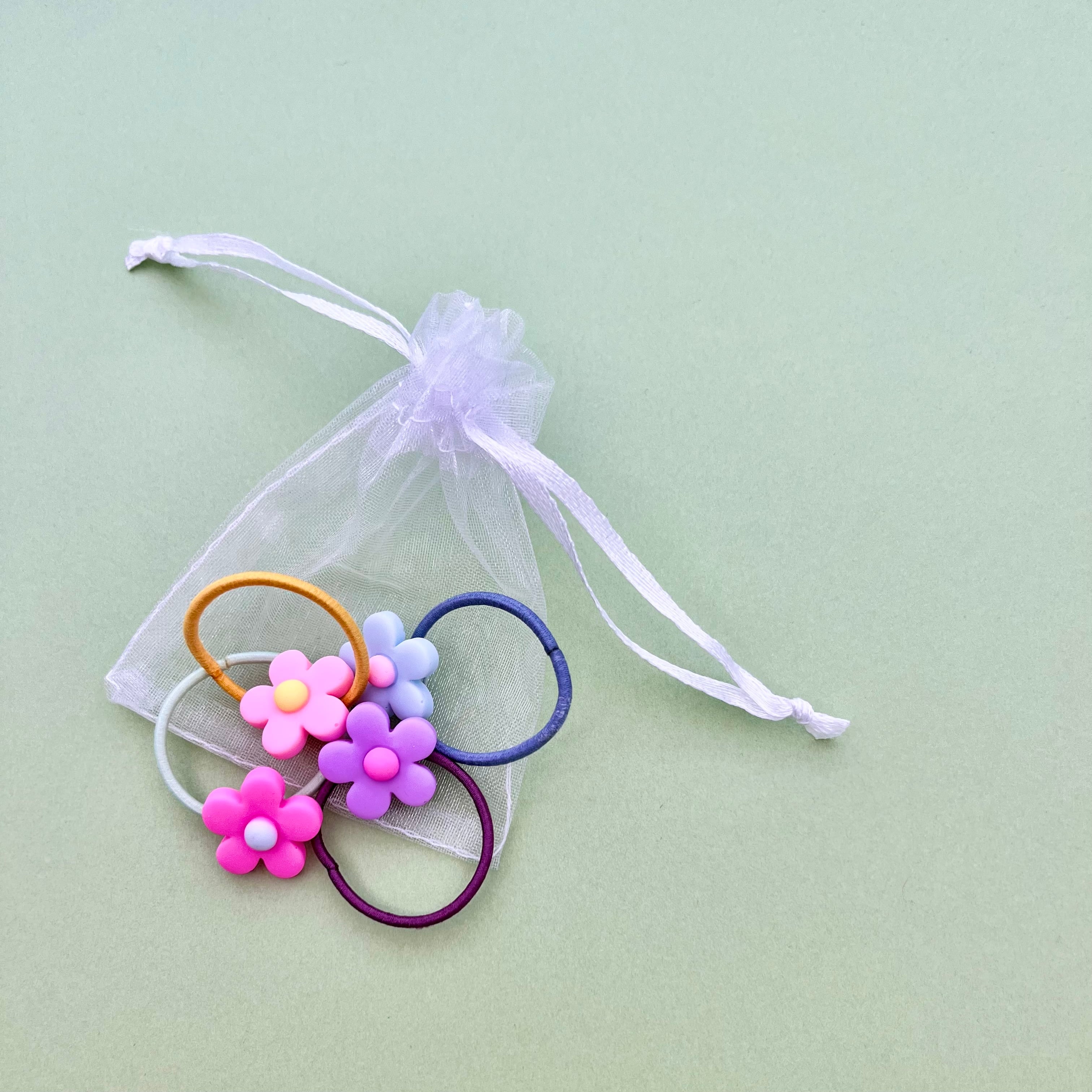 子どもキッズリボンヘアゴムハンドメイド 花柄シフォン♡紫 お花の 
