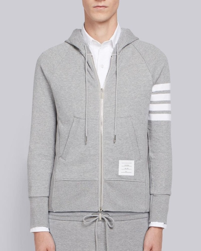 【THOM BROWNE】ライトグレー ループバックジャージー ニット エンジニアード 4BAR クラシック フーディー