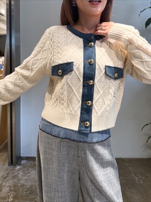 エイミーロウ  Eimee Law ニット×デニムMIX編みカーデ