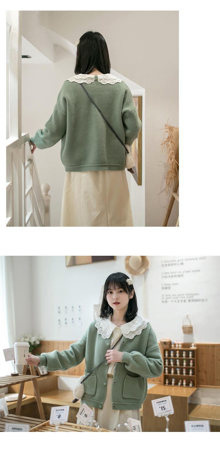 送料無料 Xiaoyu Liangpinese甘くて優しいショートグリーンのセーター