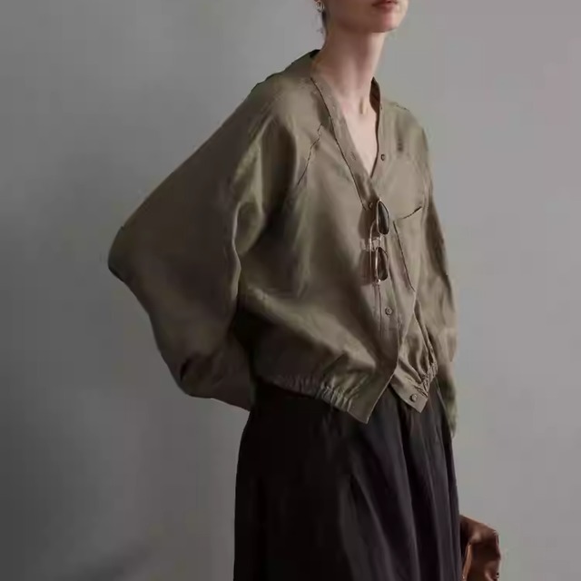 【バンドカラーウエストゴムジャケット】P02100