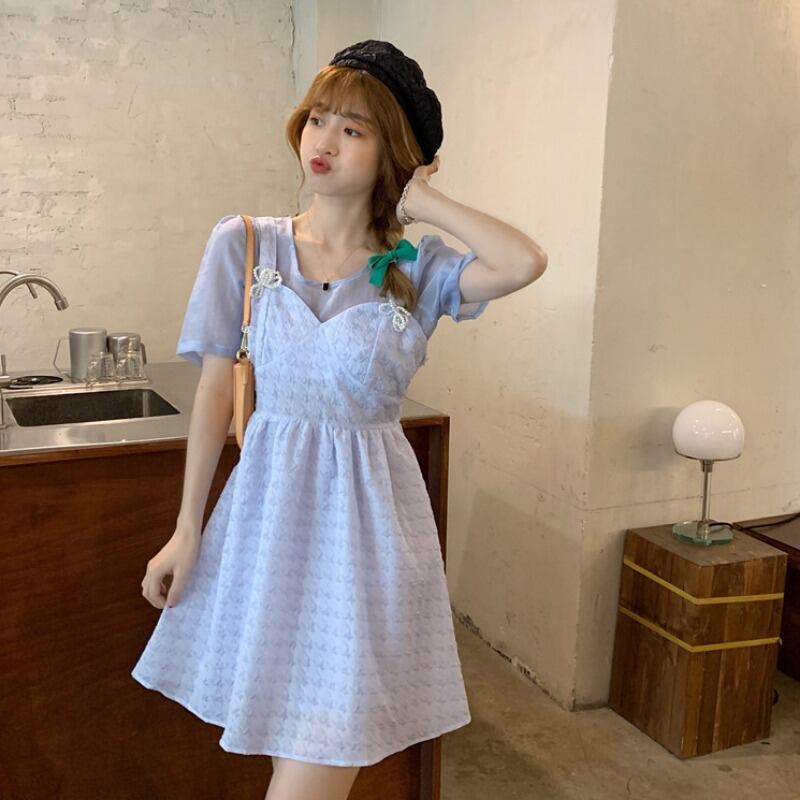 ドレス サマーハイウェストウェストAラインスカート ショート 大人ガーリー スウィート キュート カジュアル 夏物 1号婦人49112201852