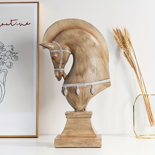 木製 置物 馬の置き物 模造木製テクスチャ樹脂工芸品 馬の装飾品 リビングルーム オフィス 装飾 クリエイティブ レトロ 動物 動物の置物 新築祝い オープニングギフト プレゼント