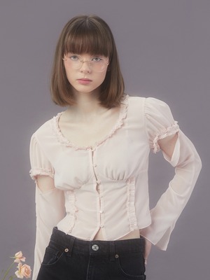 [MARGARIN FINGERS] TWO-WAY CHIFFON BLOUSE (LIGHT PINK) 正規品  韓国 ブランド 韓国ファッション 韓国代行 マーガリンフィンガーズ 日本 店舗