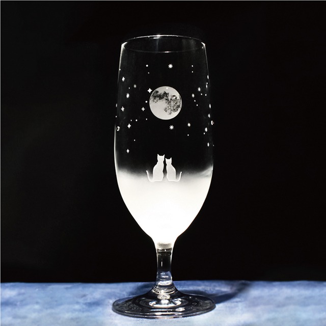 猫モチーフのグラスシリーズ 【 一緒に見る満月の夜空 ／ ピルスナー 】 360ml 名入れ可（有料） 送料無料 ラッピング無料 アトリエキース