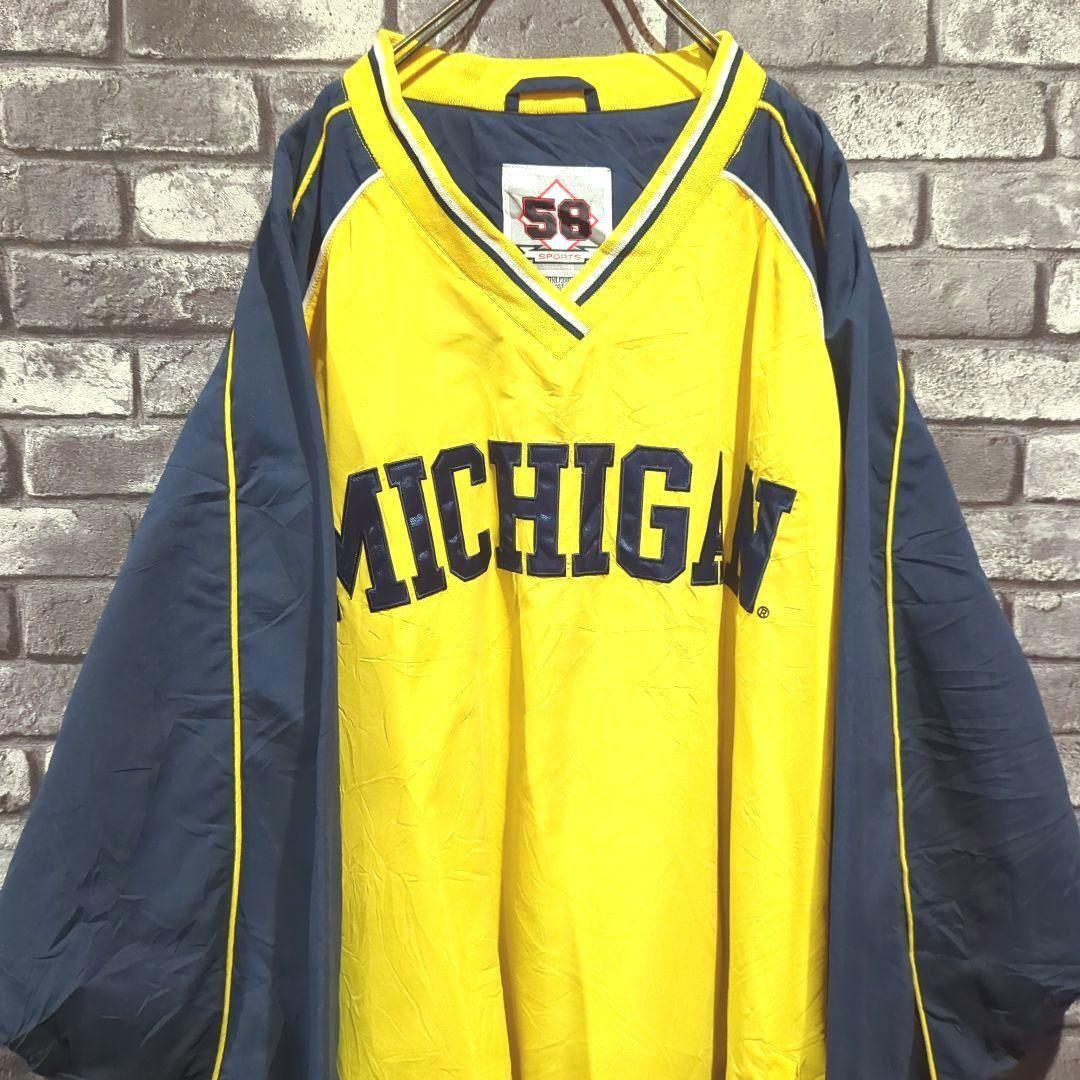 90sミシガン大学ナイロン プルオーバー ジャケット カレッジ 刺繍 3XL ...