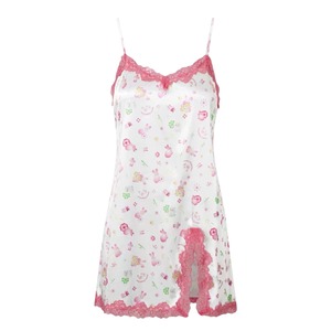 【GRAPE】 Printed Satin Lace Slip Nightdress