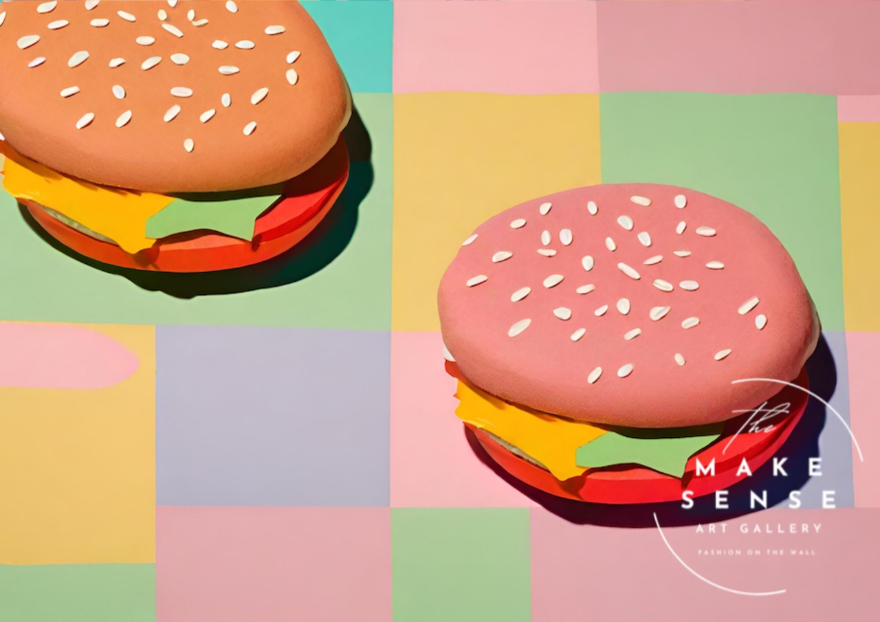 Hamburger｜ポップでカラフルなハンバーガーアートポスター｜遊び心あふれるコンテンポラリー作品・額縁付き国内生産A4ポスター