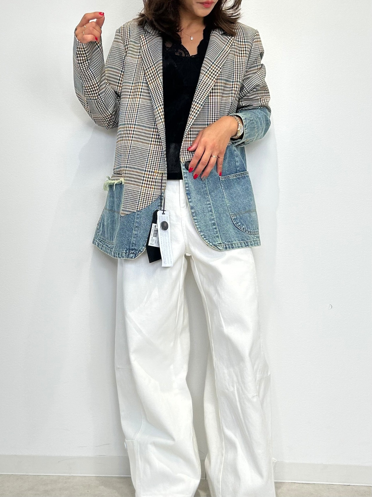 ミカーレミカーレ MICALLEMICALLE　micallemicalle デニム切り替えチェック柄ジャケット