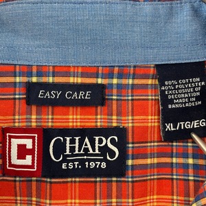 【CHAPS】 チェック 長袖 シャツ 柄シャツ  XL 刺繍ロゴ アメリカ古着