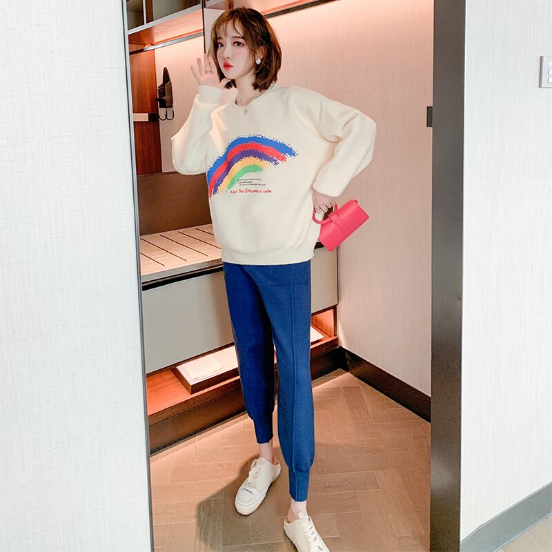 プリント柄セーター ウェスト薄手レギンス パンツ セット ウィンター 冬物 MIUCO47696292159