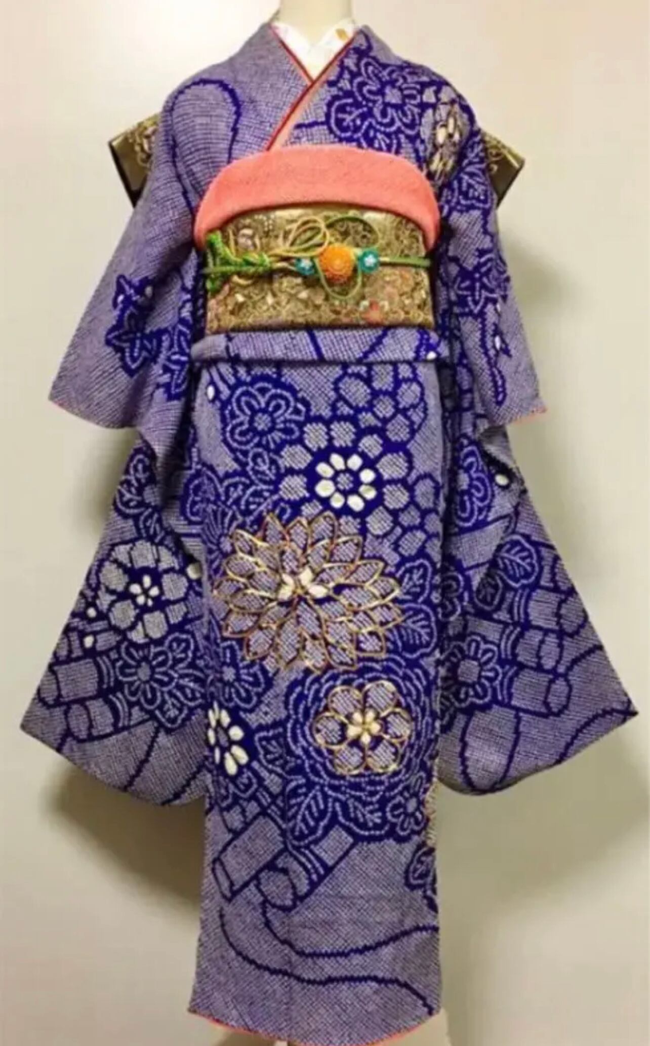 114 振袖フルセット 正絹 緑 紫 金彩 駒刺繍 暈し染め ビビット 個性派