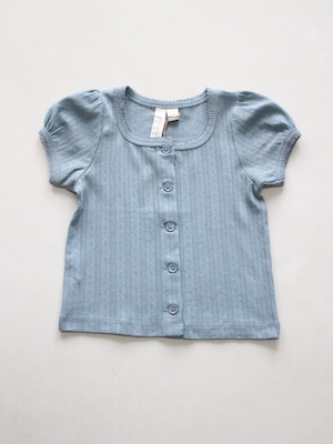 little cotton clothes   Organic Pointelle Button T-shirt Lead