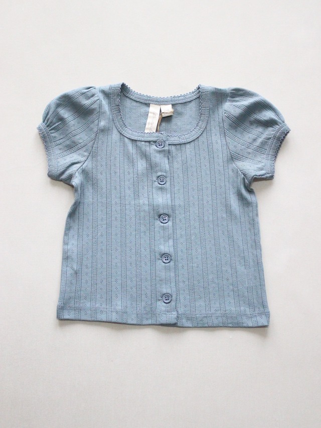 little cotton clothes   Organic Pointelle Button T-shirt Lead