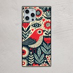受注生産 iPhoneケース 鳥と花のナイト民芸総柄｜鳥モチーフ FMSY037C