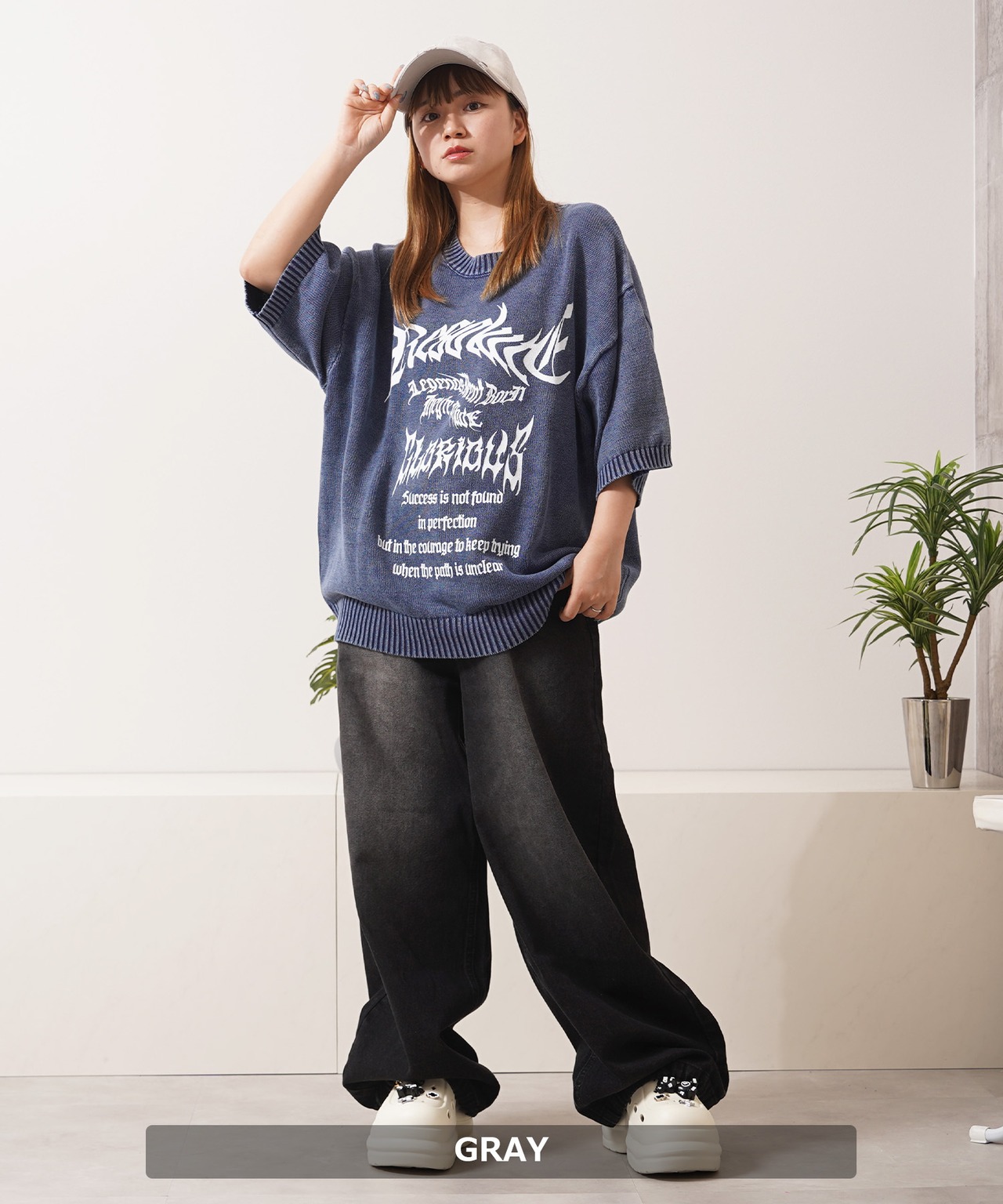 ◆ロゴ刺繍 ダメージ カーブキャップ◆ch-25112