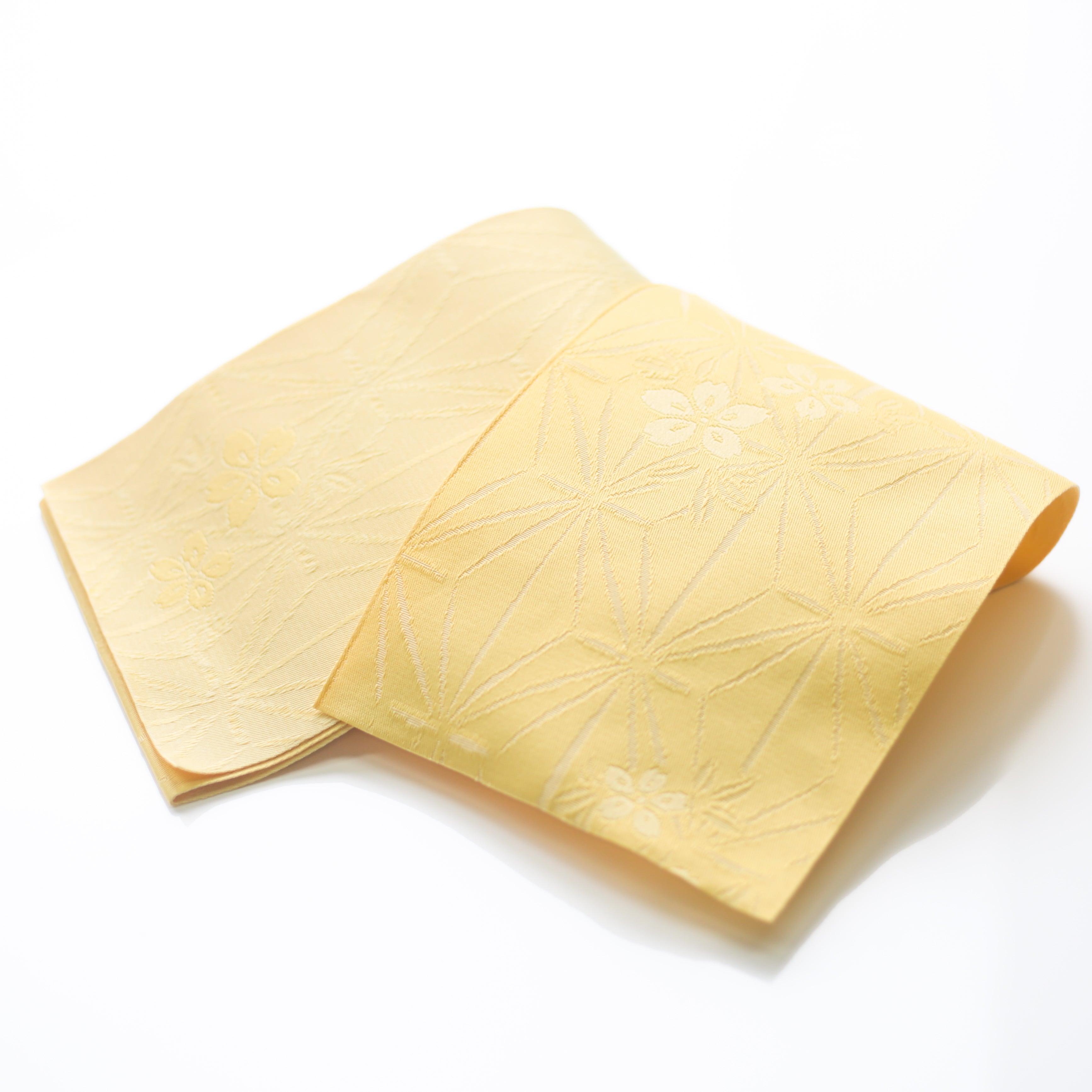 半幅帯 浴衣 帯 新品 未使用 単品 黄色 イエロー クリーム 桜 麻の葉