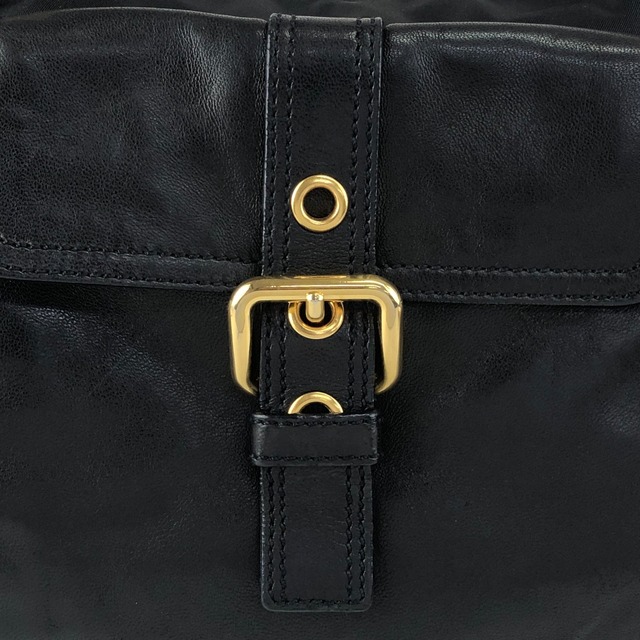 PRADA プラダ ショルダーバッグ ブラック トライアングルロゴ フロントバックル レザー ホーボーバッグ vintage ヴィンテージ オールド kmr53p