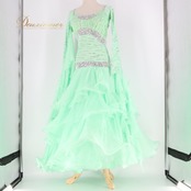 社交ダンス 衣装 DSI LONDON  スタンダードドレス ワンピース ドレス グリーン系 ミント デモ 競技 ダンス デモ フロート レース フリル 可愛い ドレス おしゃれ 華やか 競技用ドレス