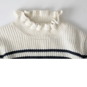 フリルネックボーダーニット セーター   F0001