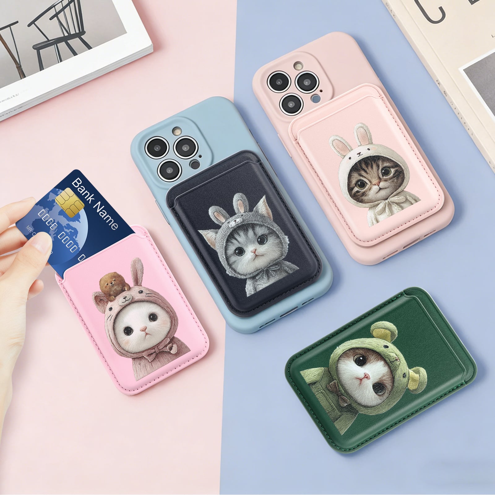 MagSafe対応 カードケース 着脱式 アニマル 猫 パンダ マグネット