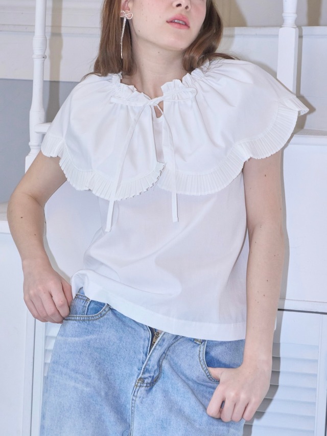 angel collar blouse -WHITE-